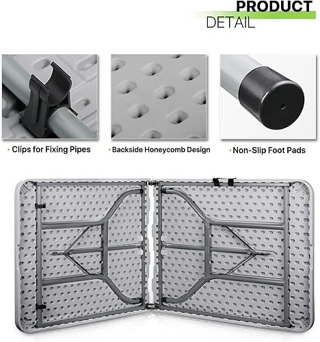 Miniatura 8 de Magshion Mesas plegables de plástico de 8 pies, mesa plegable ajustable con asa para interior y exterior, comedor, camping, picnic, fiesta, color