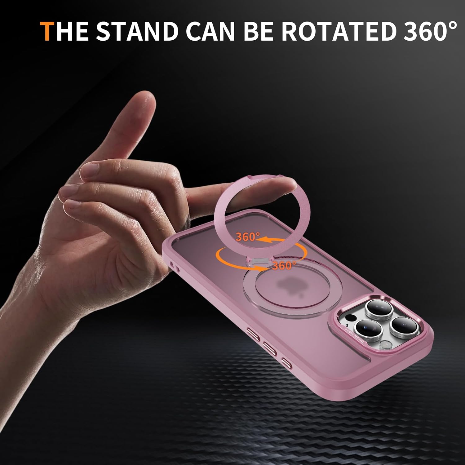 MEIZIYALI Ultra-Thin Stand Protective Case for iPhone 16 [Military-Grade Drop Protection] [Magnetic Charging Compatible] 360° Rotating Foldable Stand Cover, Semi-Transparent Matte Pink