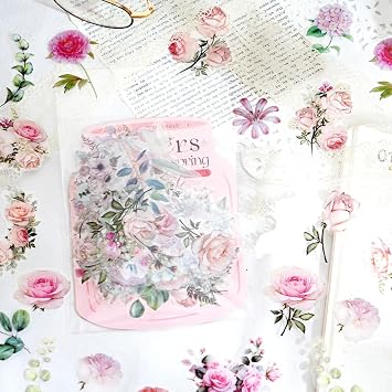 100 Pcs Pink Flower Stickers for Scrapbooking Junk Journal Notebook Diary Planner Letter Card Making Collage Envelope Water Bottle Phone Case Craft Decoration (Pink)