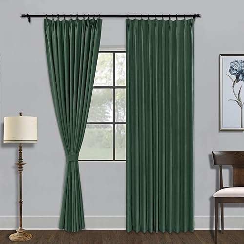 Miniatura 30 de Fcosie Cortina opaca para dormitorio, paneles de cortina con textura de lino, cortinas plisadas para oscurecer la habitación, bloqueo de luz, Verde