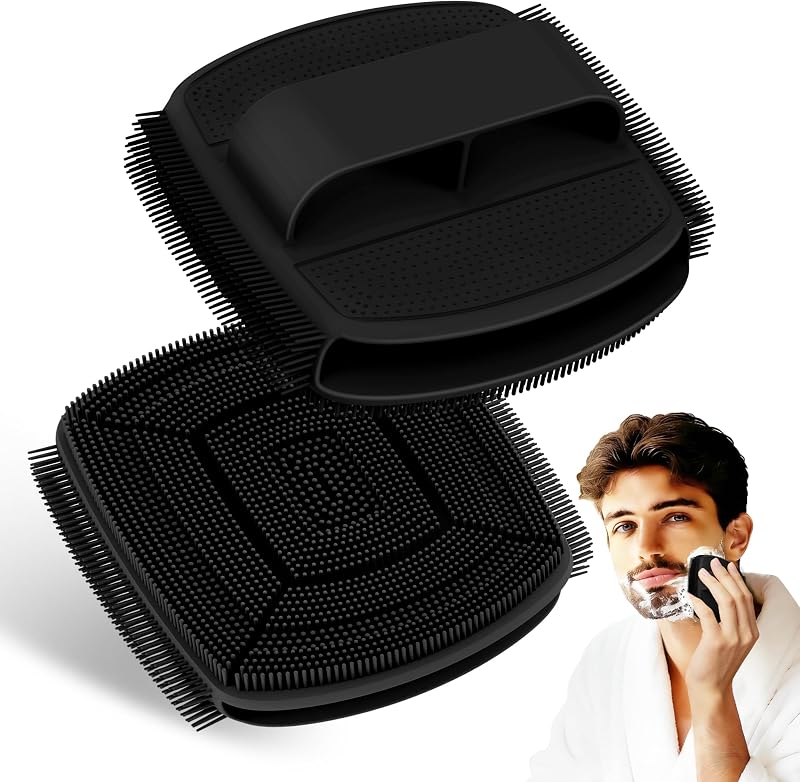 Escova manual de silicone GEENOA para limpeza facial, preta, com cabo para os dedos — Pacote com 2