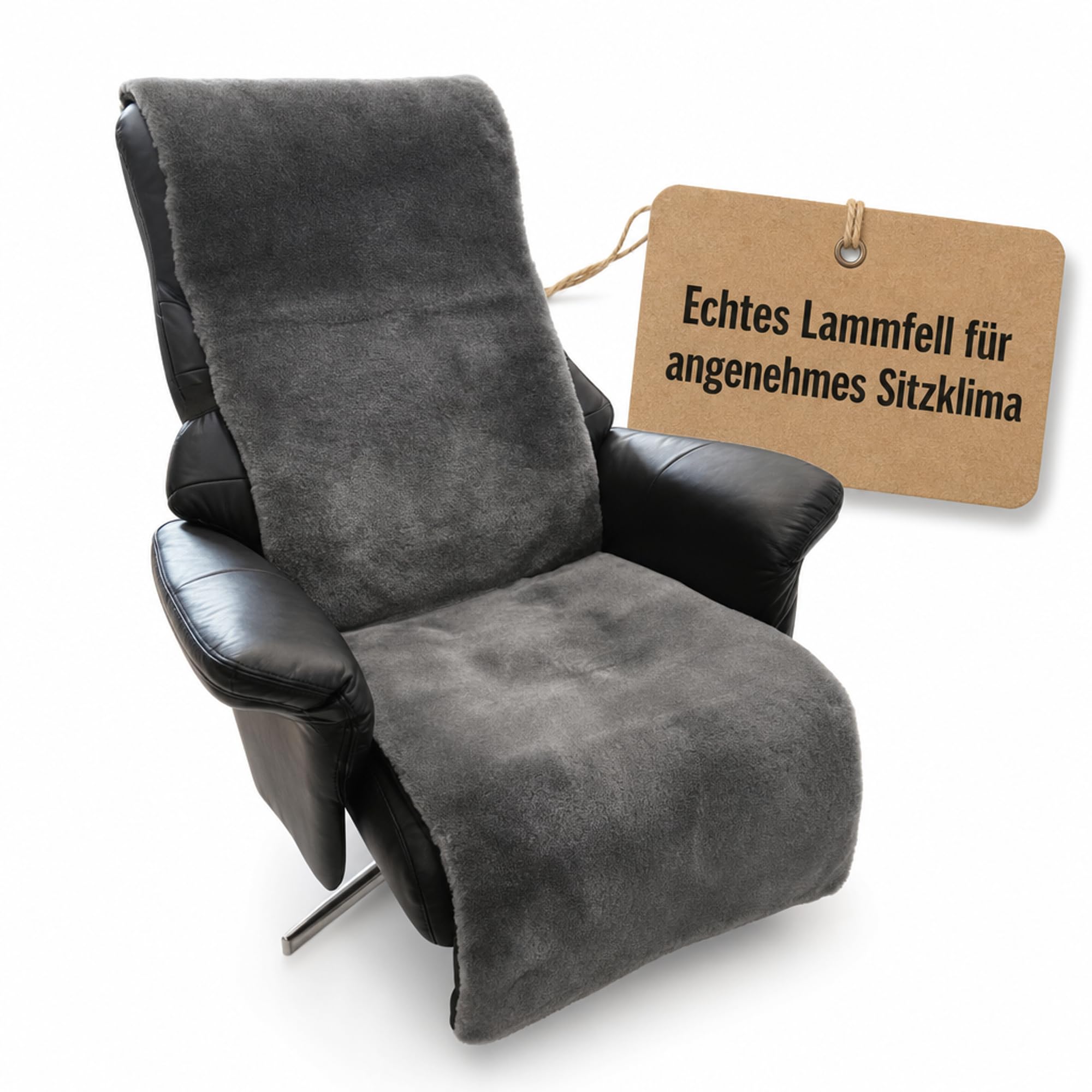 Sesselschoner für Relaxsessel universell komplett aus Lammfell 50 cm Breite (Anthrazit)