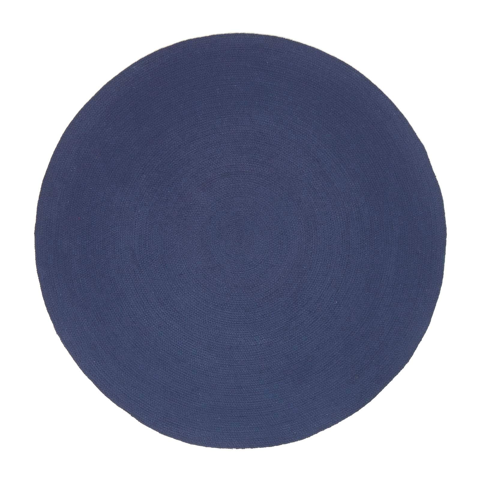 Homescapes runder Teppich 120 cm, dunkelblau, geflochtener Bettvorleger aus Baumwolle, Wendeteppich, handgewebter Retro-Teppich, blau