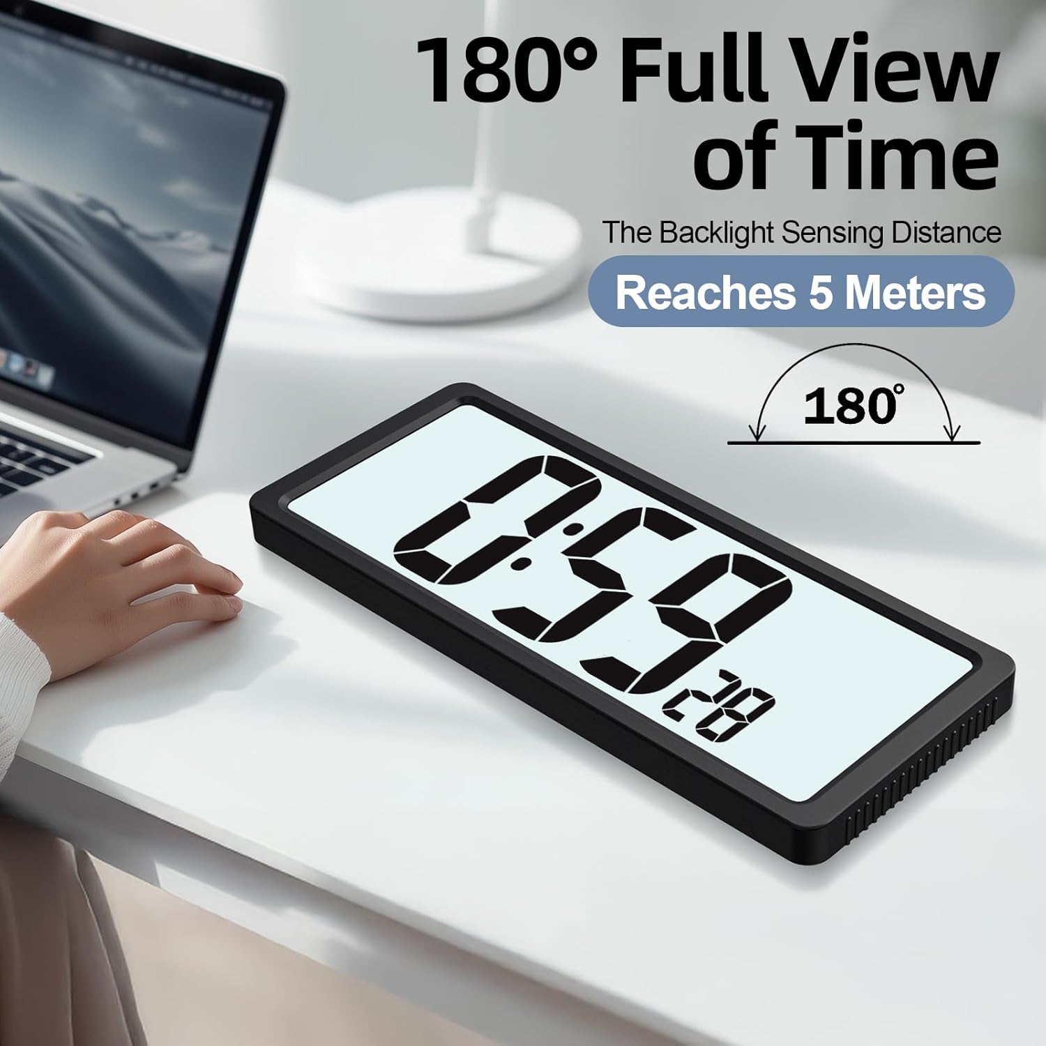 XREXS Large Digital Wall Clock Battery Operated with Backlight, 15" LED Large Display Timer with Temperature Date Week Auto DST Adjustable Brightness, Alarm Clock for Classroom, Livingroom, Office