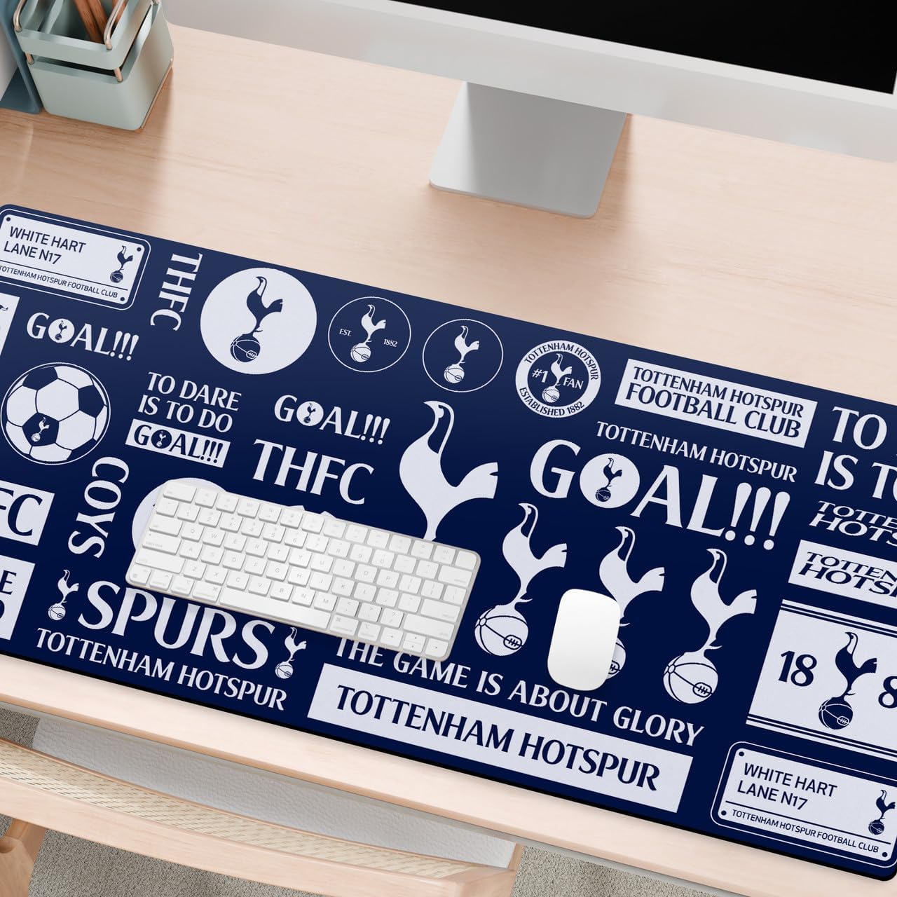 Head Case Designs Officially Licensed Tottenham Hotspur F.C. Sticker Collage Logo Art 37.4 x 15.75 x 0.16 inches (900 x 400 mm) - XL Gaming Office Desk PC Keyboard Mouse Mat Pad