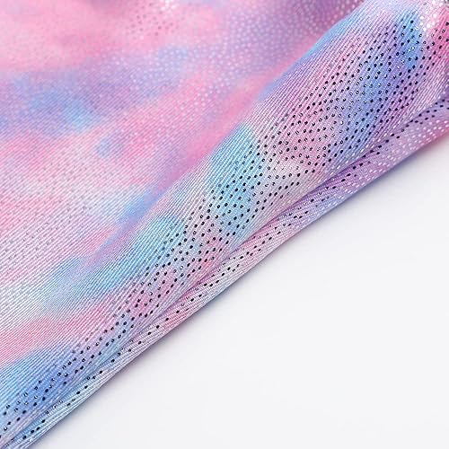 Miniatura 5 de HOZIY - Leotardos de gimnasia con pantalones cortos brillantes para niñas pequeñas estampados de unicornio, aurora, arco iris, sirena, dinosaurio,