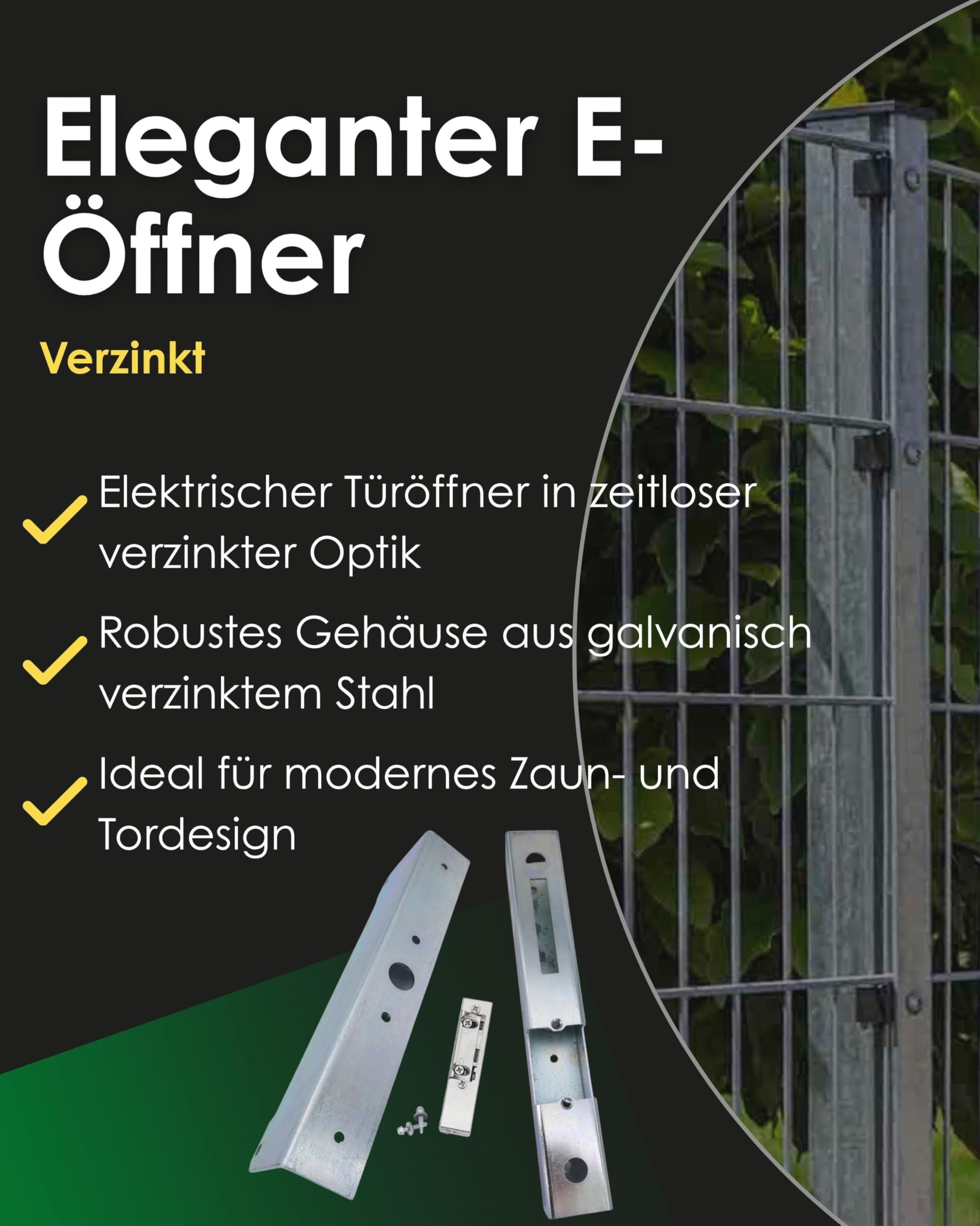 E-Öffner Stahl für Elektroschlösser und Zaunsysteme mit verstellbarer Falle & Schließmechanismus verzinkt