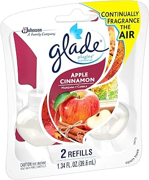 Glade PlugIns Scented Oil Air Freshener Refills, 2 Count, 1.34 fl oz (Apple Cinnamon, 6 Count)