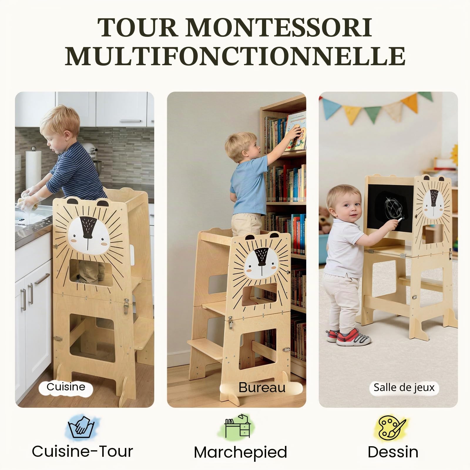 Labebe Tour d Observation Montessori 3 in 1 Grande Taille 1-3 Ans
