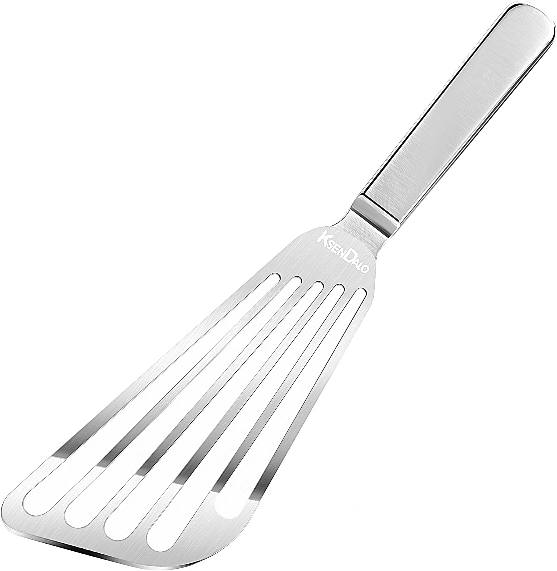 Thin Fish Spatula Stainless Steel -Flexible Slotted Egg Flipper with Angled Blade & Comfortable Hollow Grip, Metal Turner for Fish Egg Omelettes Pancakes, All Cookware, Dishwasher Safe