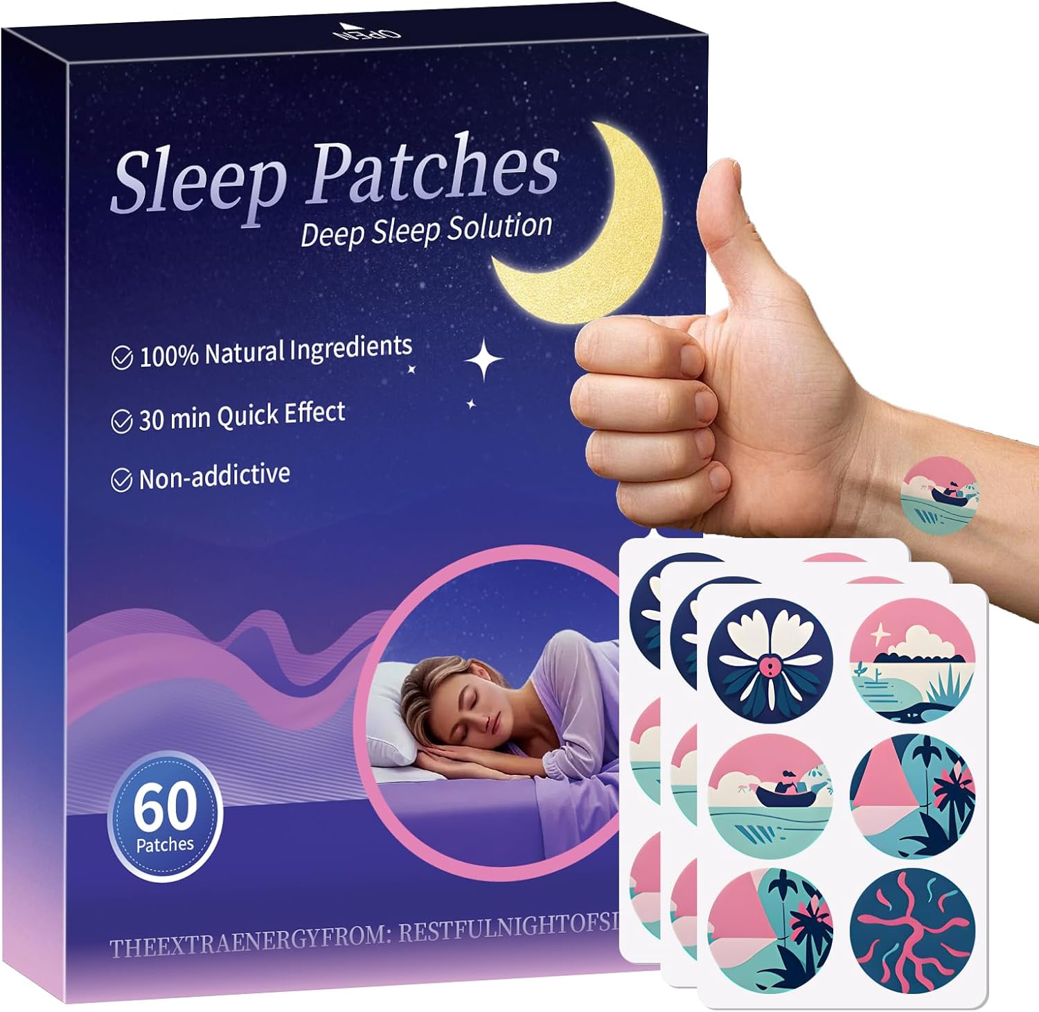 Sleep Patches, 60 Pack Upgraded Deep Sleep Patches for Adults, Made of All-Natural Ingredients, for Men and Women, Highly Breathable and Suitable for Hot Weather，Easy to Use That Last All Night