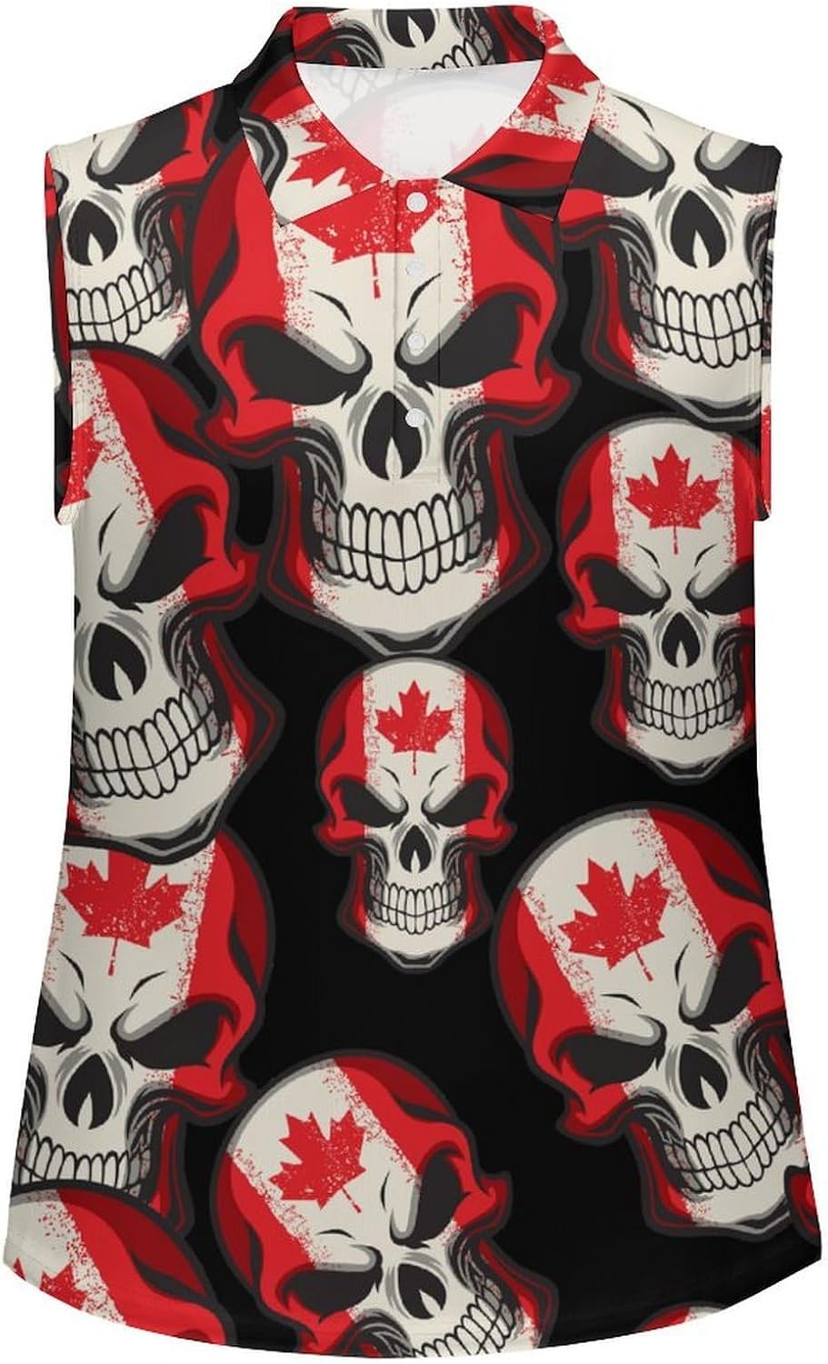 Canada Flag Skull Women's Golf Shirt Sleeveless Polo Shirts Tank Tops Blouses Tennis T-Shirts Casual
