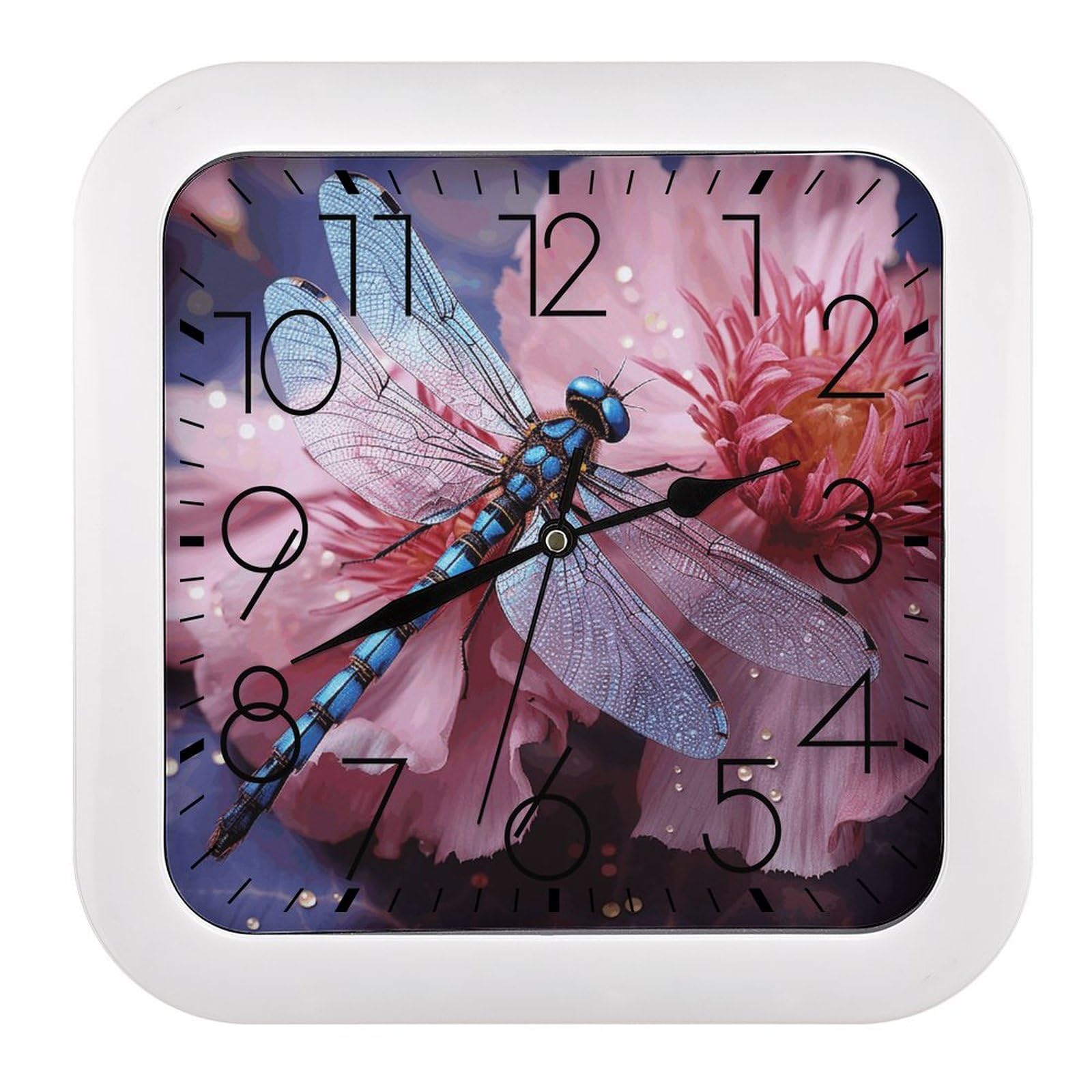 Horloge silencieuse carrée vintage fleur bleue sans tic-tac salon