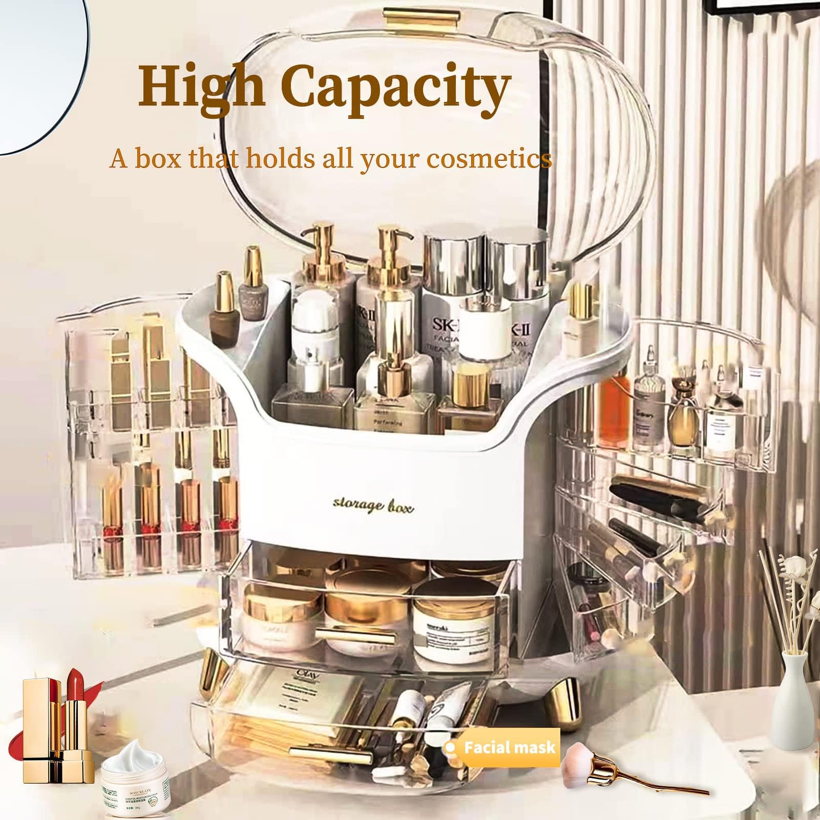 Make Up Aufbewahrung Cosmetic Organizer Kosmetik Schminktisch mit Deckel Schubladen Grosse Kapazität