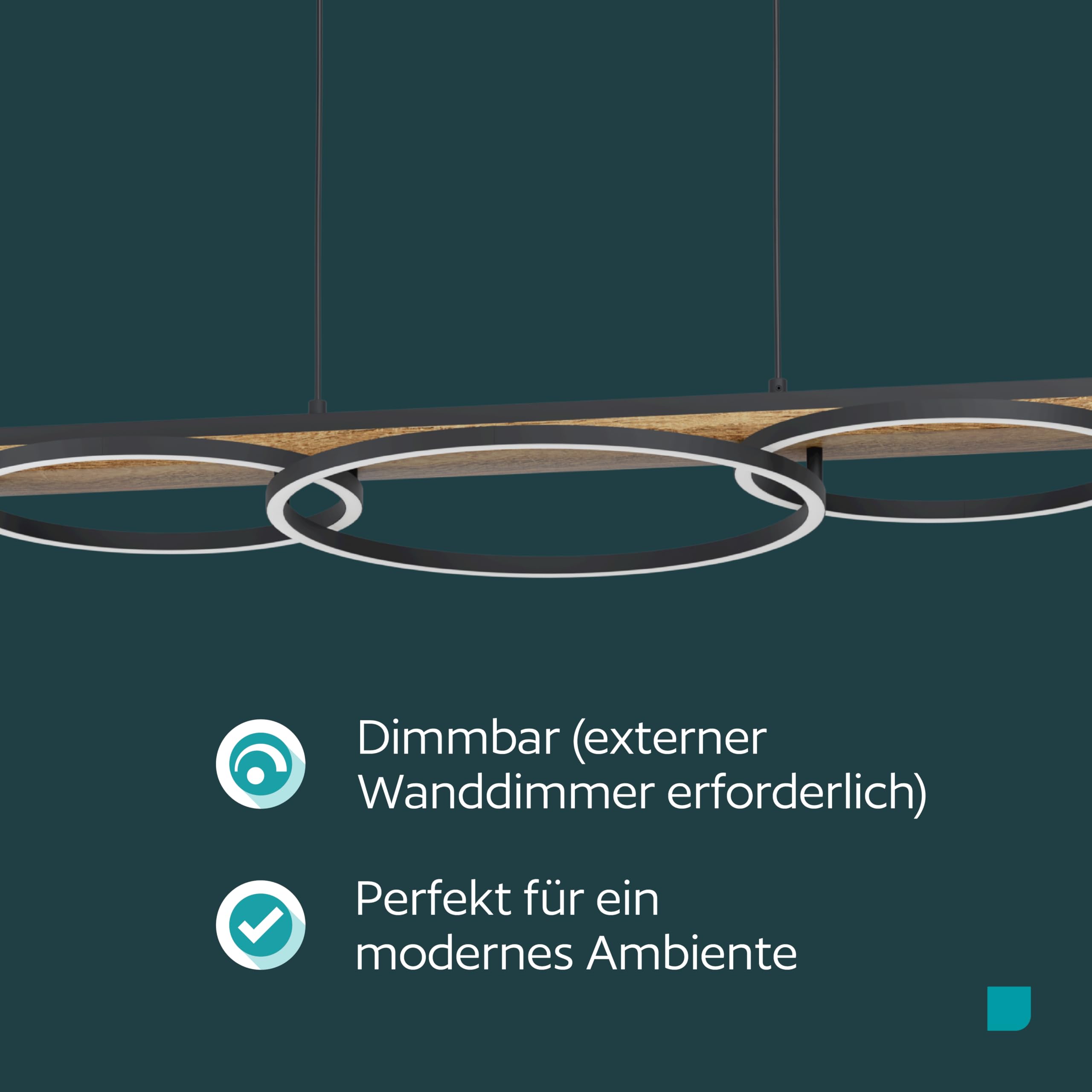 EGLO LED Pendelleuchte Boyal, 3-flammige Hängelampe | Hängeleuchte aus Metall, geflammtem Holz, Kunststoff, Esstischlampe in Schwarz, Braun, Weiß, Wohnzimmerlampe hängend