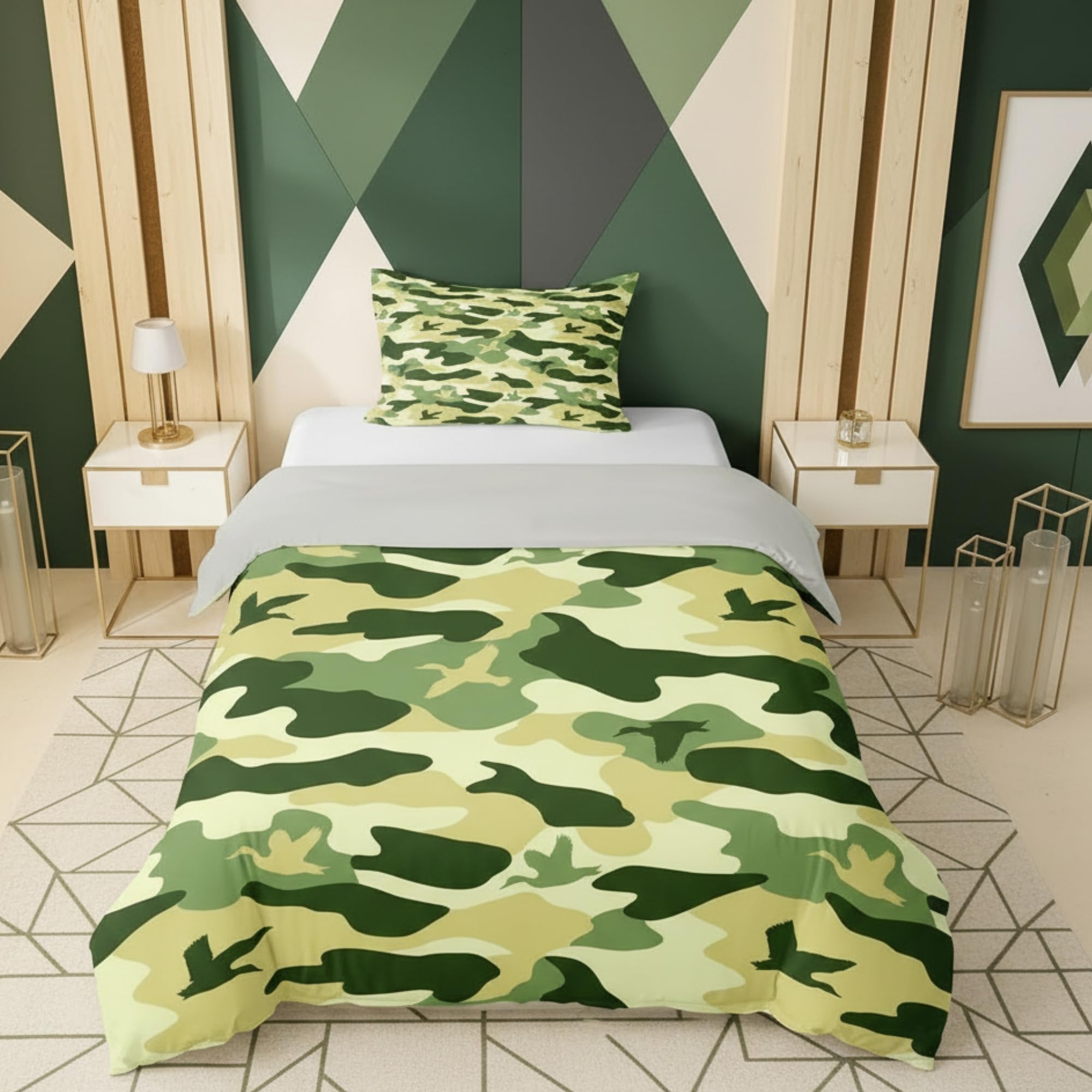 Housse de couette enfant canard motif militaire aquarelle taille S pour lit garçon