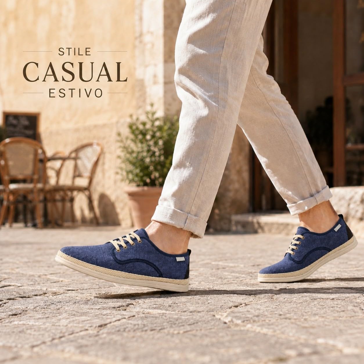 JOMIX Scarpe Uomo Estive in Tessuto con Lacci Espadrillas Basse da Uomo Traspiranti Sneakers Casual Leggere con Suola Gomma per Estate Vacanze Made in Spagna