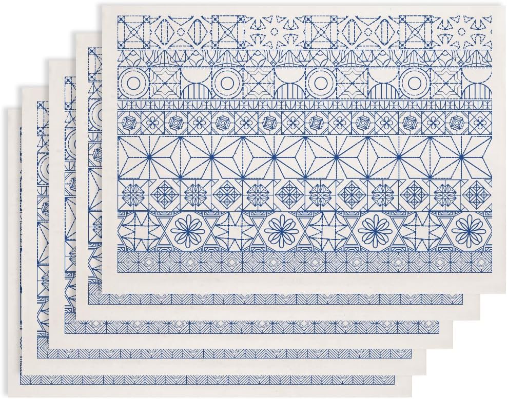 SUPERDANT 5 Sheets Underglaze Transfer Paper Blue Wild Elements Bear Tree Cabin Ceramic Decals for Pottery Cups Plates Vases Clay Fire-On Bowls Beginner Friendly 14.6x20.5in Extra Large