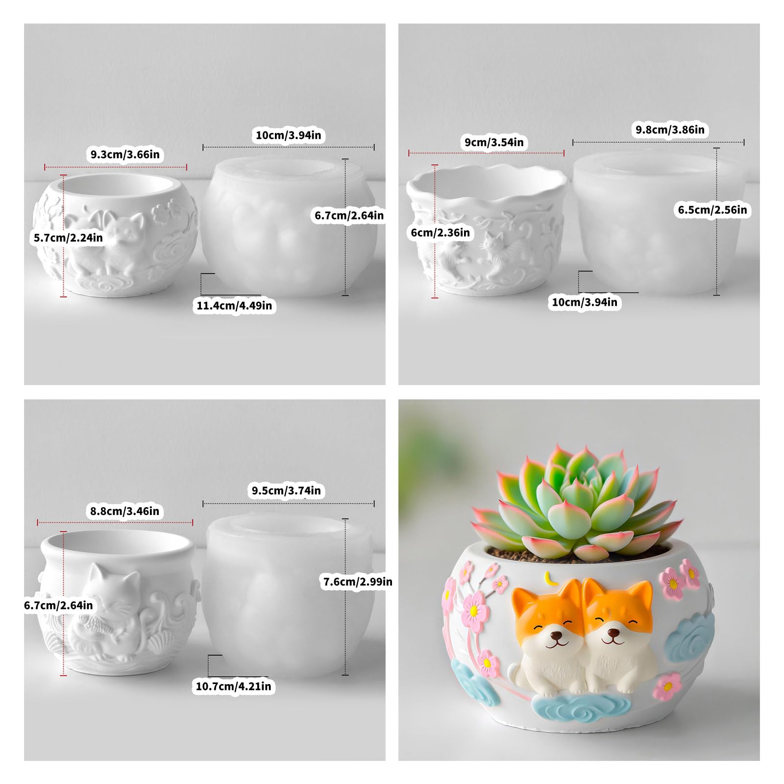 Molde de silicona para animales de compañía, herramienta artesanal reutilizable con patrones en relieve para decoraciones, molde para macetero de cemento y hormigón