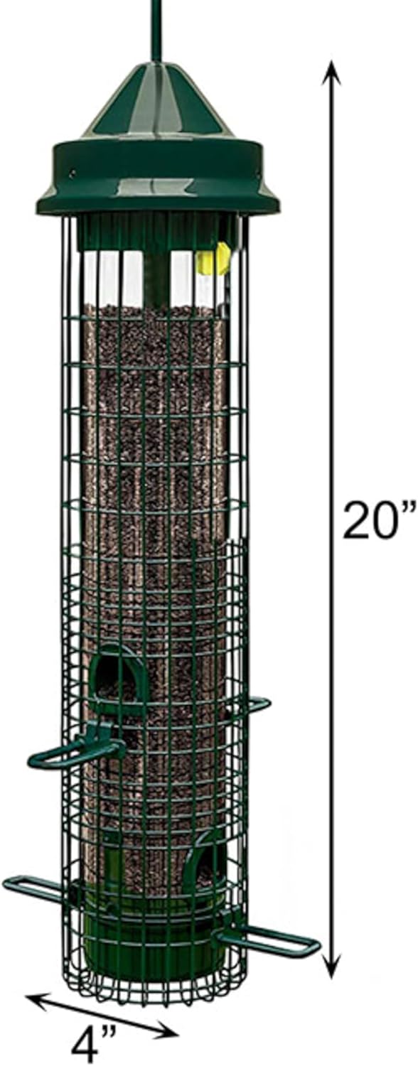 Squirrel Buster Classic 5.3"x5.3"x32" (w/hanger) Wild Bird Feeder with 4 Feeding Ports, 2.4lb Seed Capacity, 2 Pack