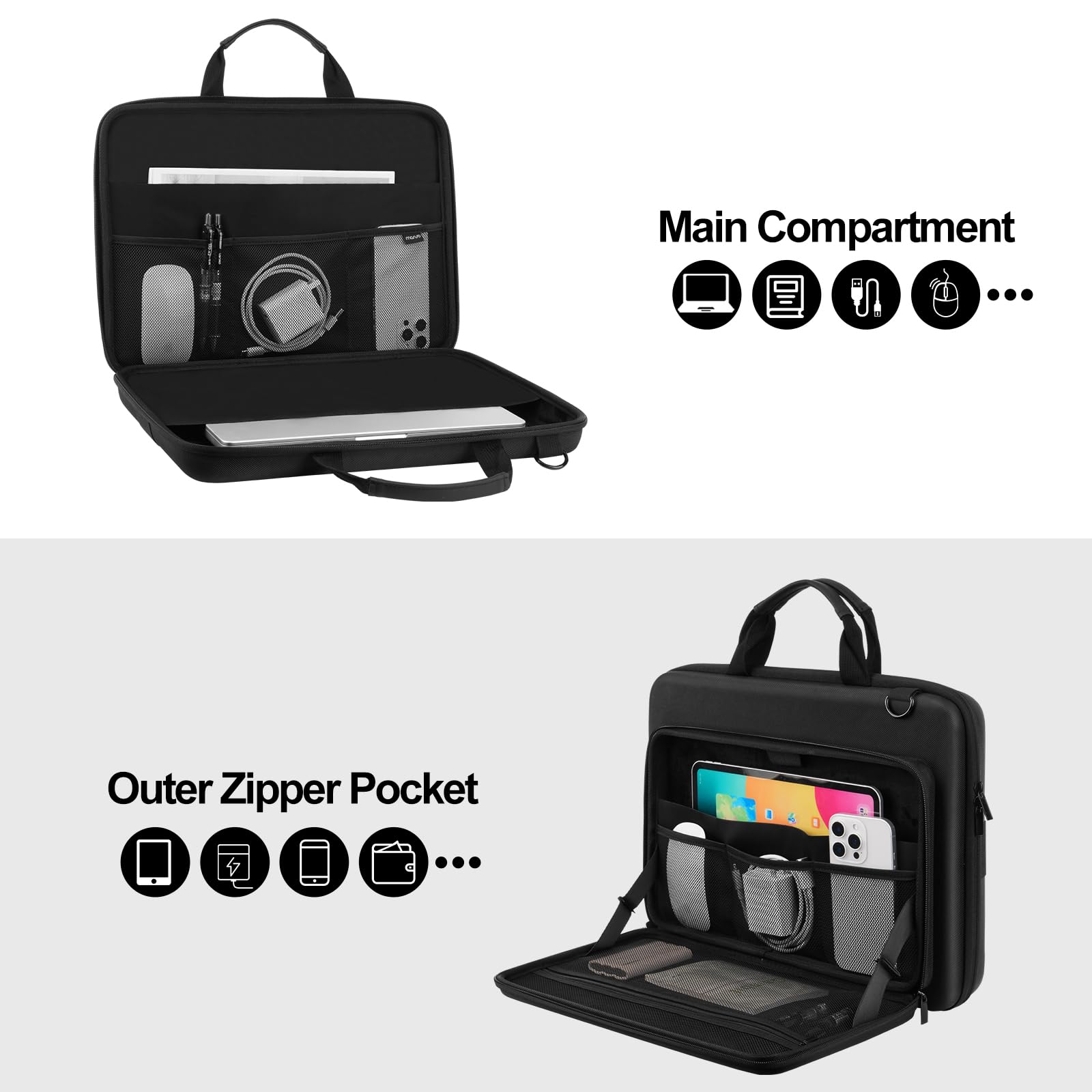 MOSISO Hartschale Laptoptasche Herren, 15-16 Zoll EVA Laptop Schultertasche | Kompatibel mit MacBook HP Dell Lenovo Asus, X-Pac Stoßfest Laptop Umhängetasche mit Erhöhte Frontfach&Schultergurt, Schwarz