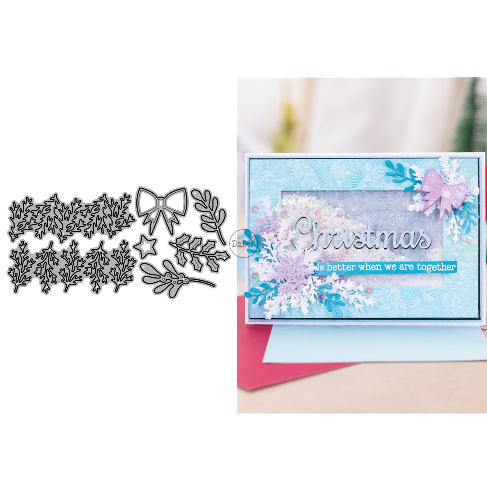 Christmas Leaves Branches Butterfly Bows Metal Cutting Dies for Card Making