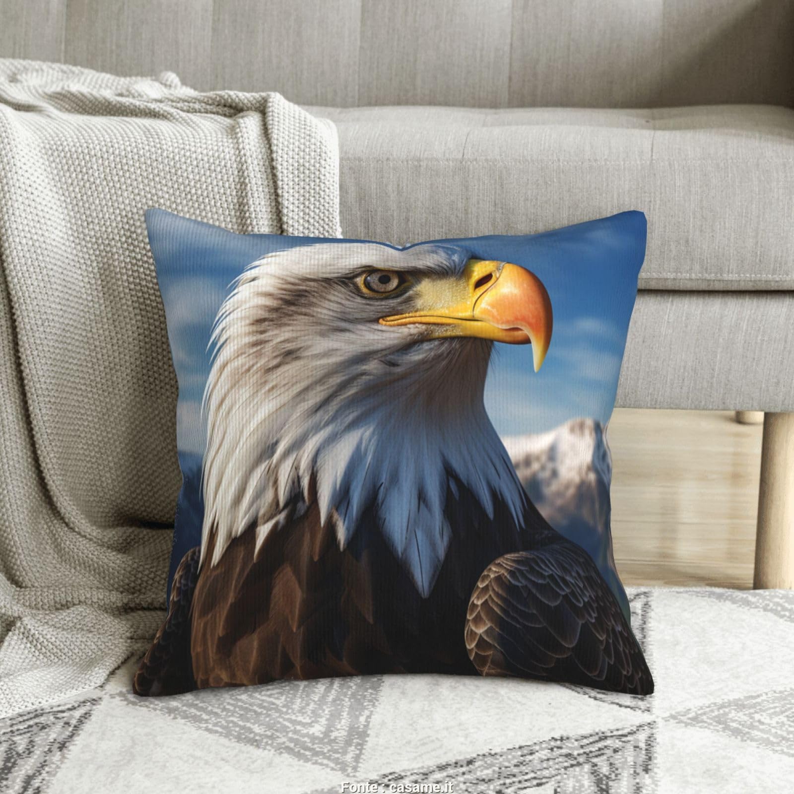 Housse de coussin aigle décorative velours lit et canapé