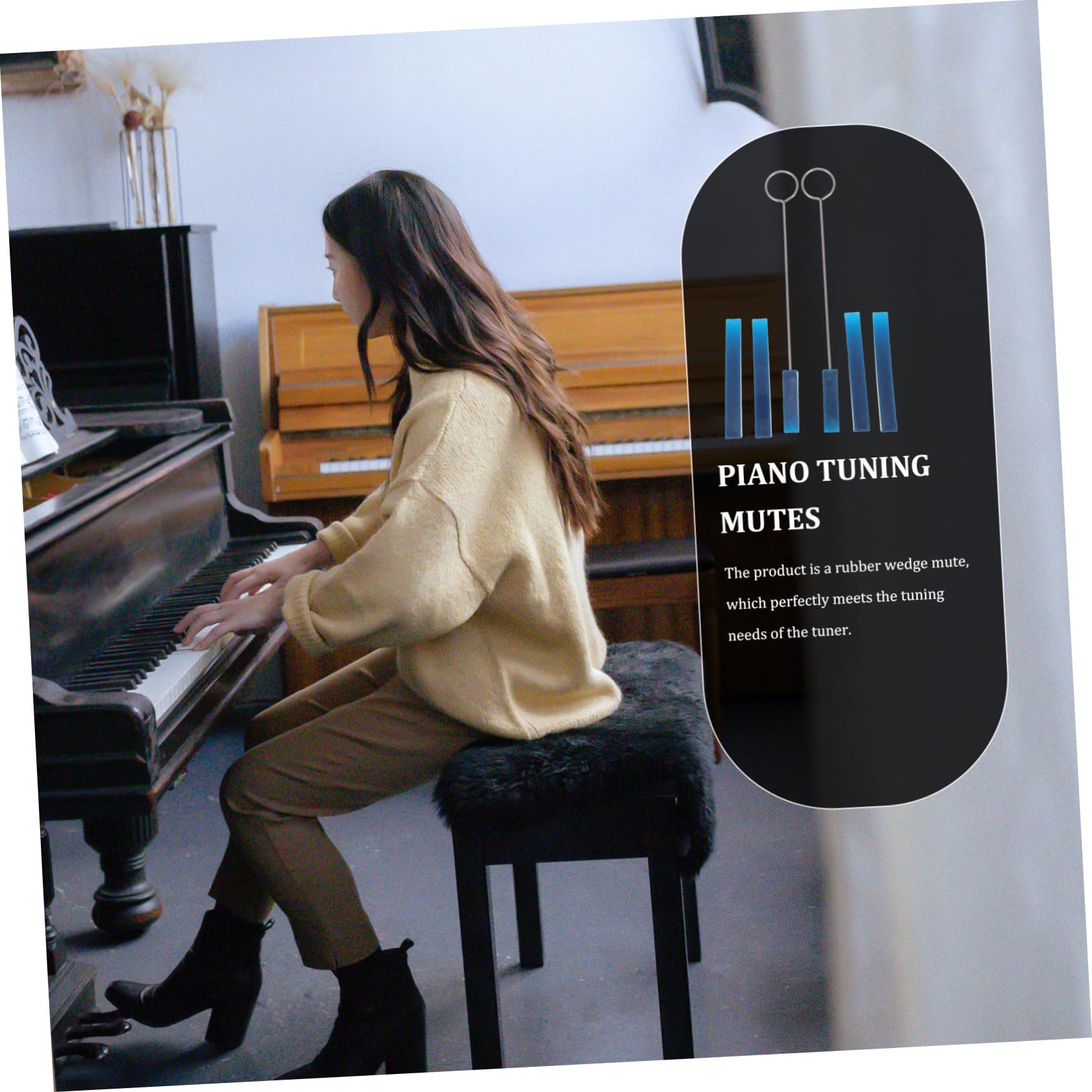 Kit di 6 Pezzi Sordine per Pianoforte in Gomma Liscia, Strumento Muto Inclinato per Accordatura Professionale, Accessori Compatti e Portatili per Manutenzione Pianoforti