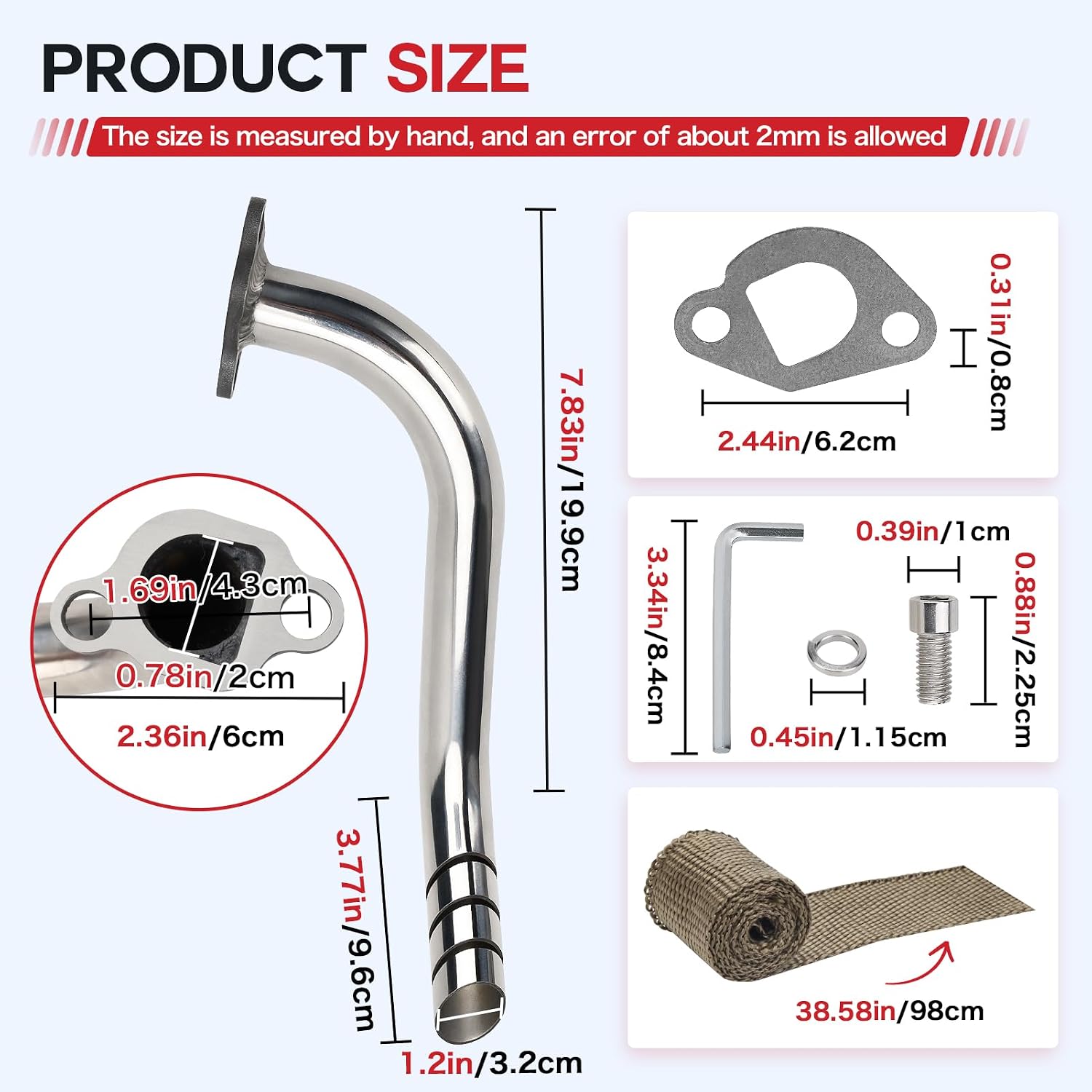 Mini Bike Exhaust Header Pipe Kit for Predator 212cc 224cc 196cc Coleman CT200U BT200X KT196 Baja MB200 MB165 for Honda GX160 5.5HP GX200 6.5HP Clone Engine(Silver)