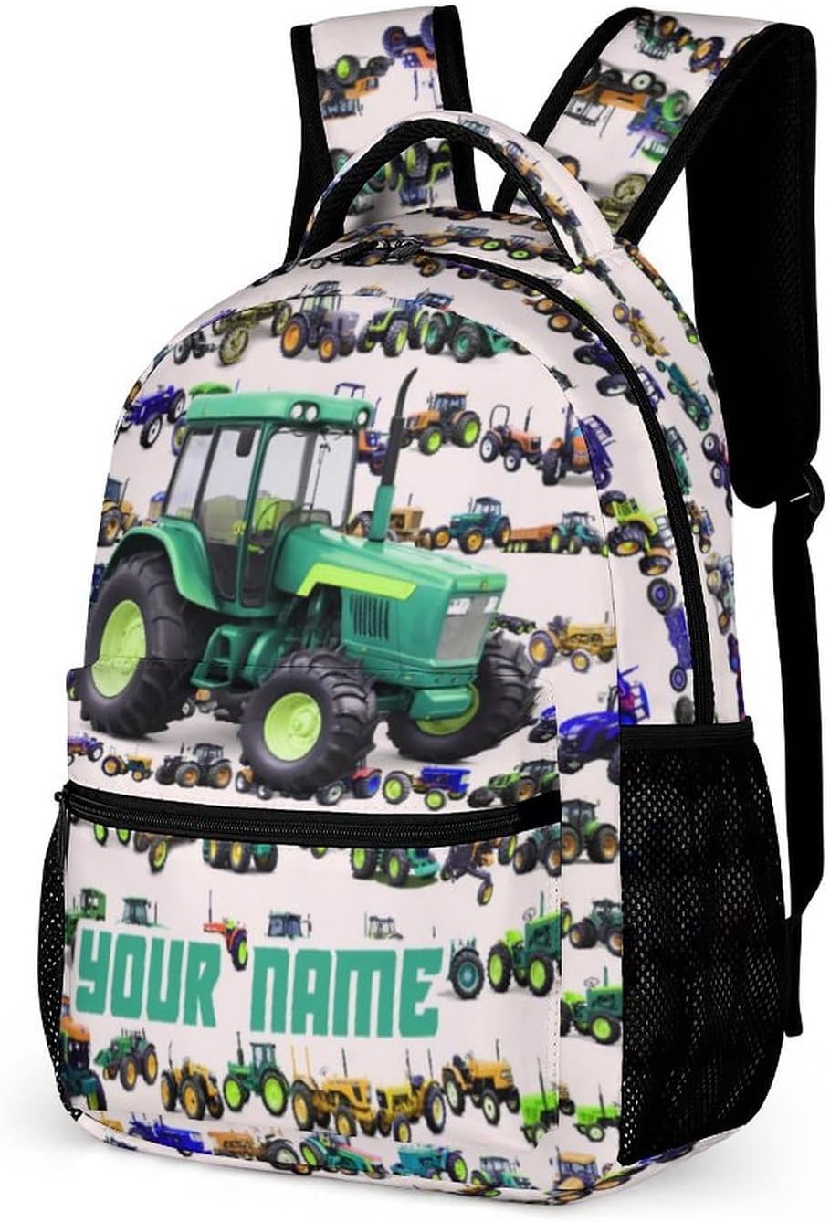 Custom Tractor School Backpack, 16 Inch Cute Tractors Themed Bookbag for Kids Girls Boys, Daily School Backpacks for Students Children, Lightweight, Large Capacity