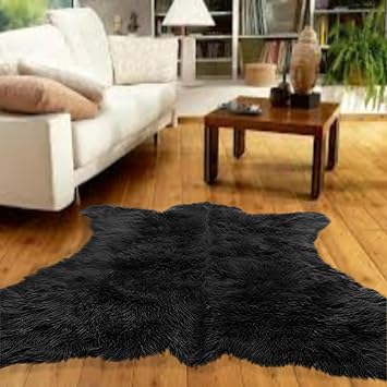 Fur Accents Cute, Bear Skin Accent Rug, Chubby Bear Design Throw Rug. Realistic, Thick Fur, Suede Lined, Washable, Handmade in America Black, 4x5