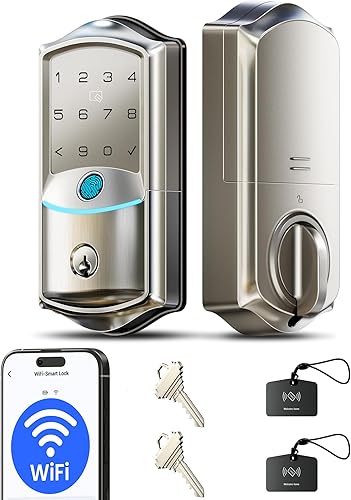 Miniatura 12 de Veise VE027 - Cerradura inteligente Wi-Fi integrada, cerradura de puerta delantera sin llave de huellas dactilares, control remoto y control de voz