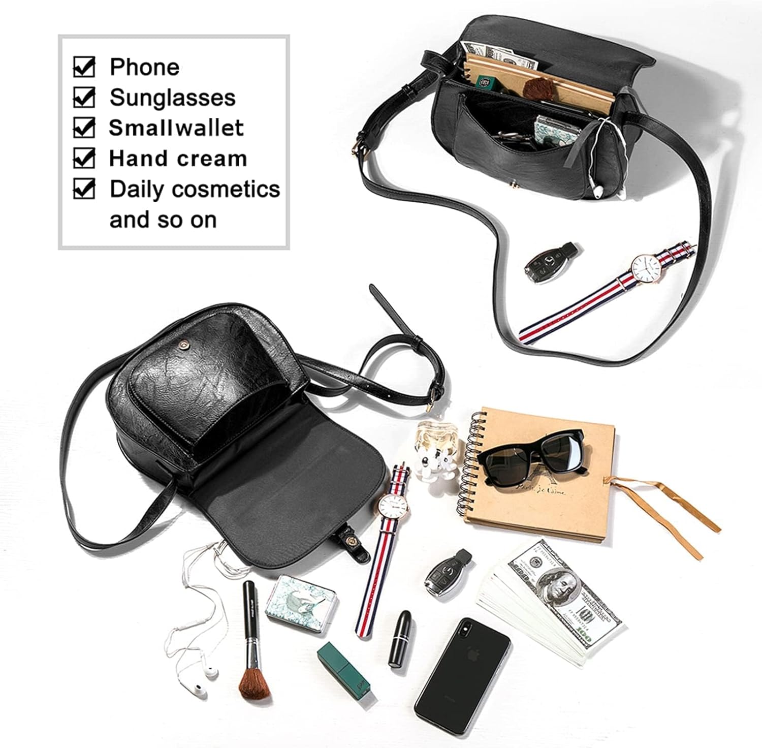 AFKOMST Crossbody Bags for Women,Small Saddle Purse and Boho Cross Body Handbags,Vegan Leather - Image 7