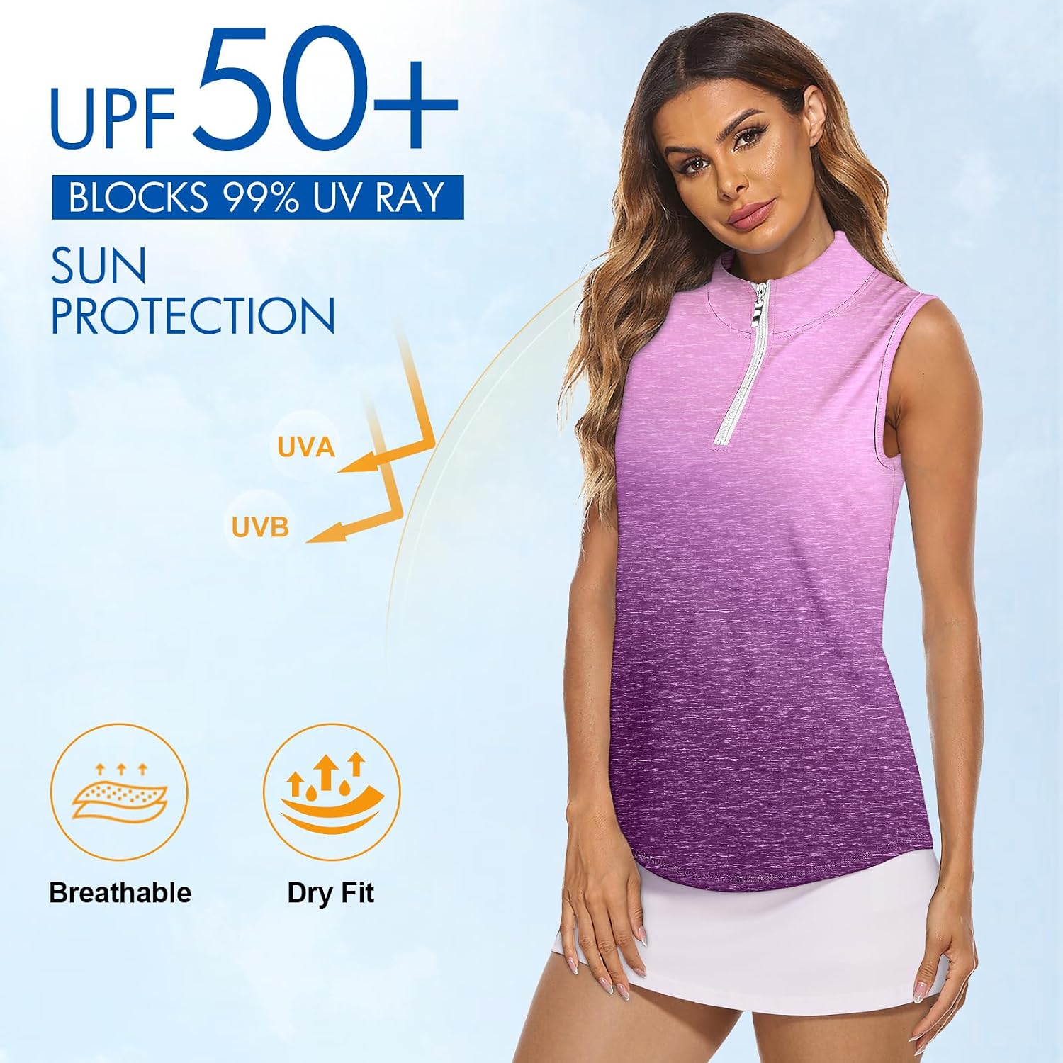 Koscacy Women's Sleeveless Golf Tennis Polo Shirts Zip Up Dry Fit Workout Tank Tops Athletic Shirt
