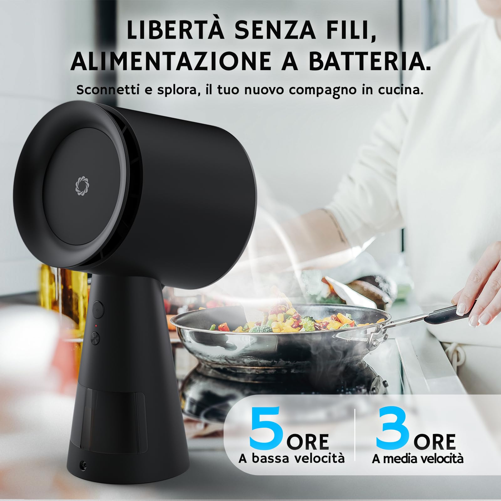 Airthereal Cappa aspirante portatile ricaricabile, cappa da tavolo con batteria, 3 velocità della ventola e grande contenitore per l'olio, estrattore da cucina mobile migliorato per camper – RH180B