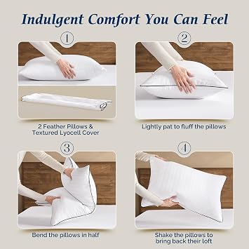 downluxe Goose Down Pillow - Hotel Collection Down Pillow for Back, Stomach or Side Sleepers, King Size, Set of 2 20x36