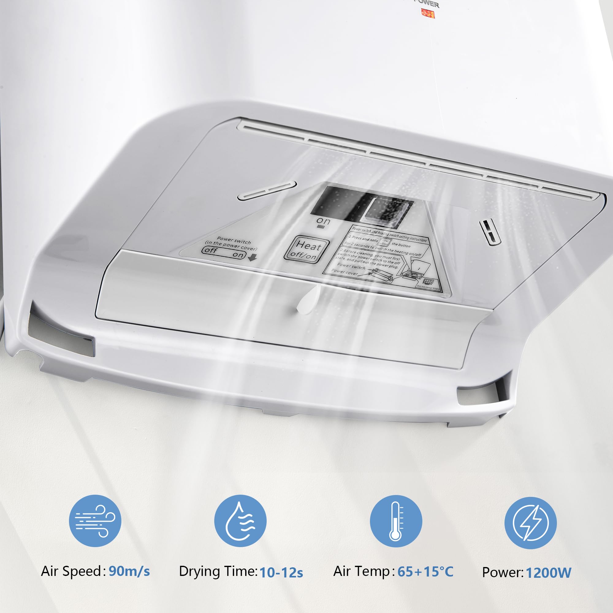 Electrónico Secador de Manos Automático de Alta Velocidad, Compacto Secador de Manos Montado en la Pared Comercial y Hogar, ABS 1200W, Blanco