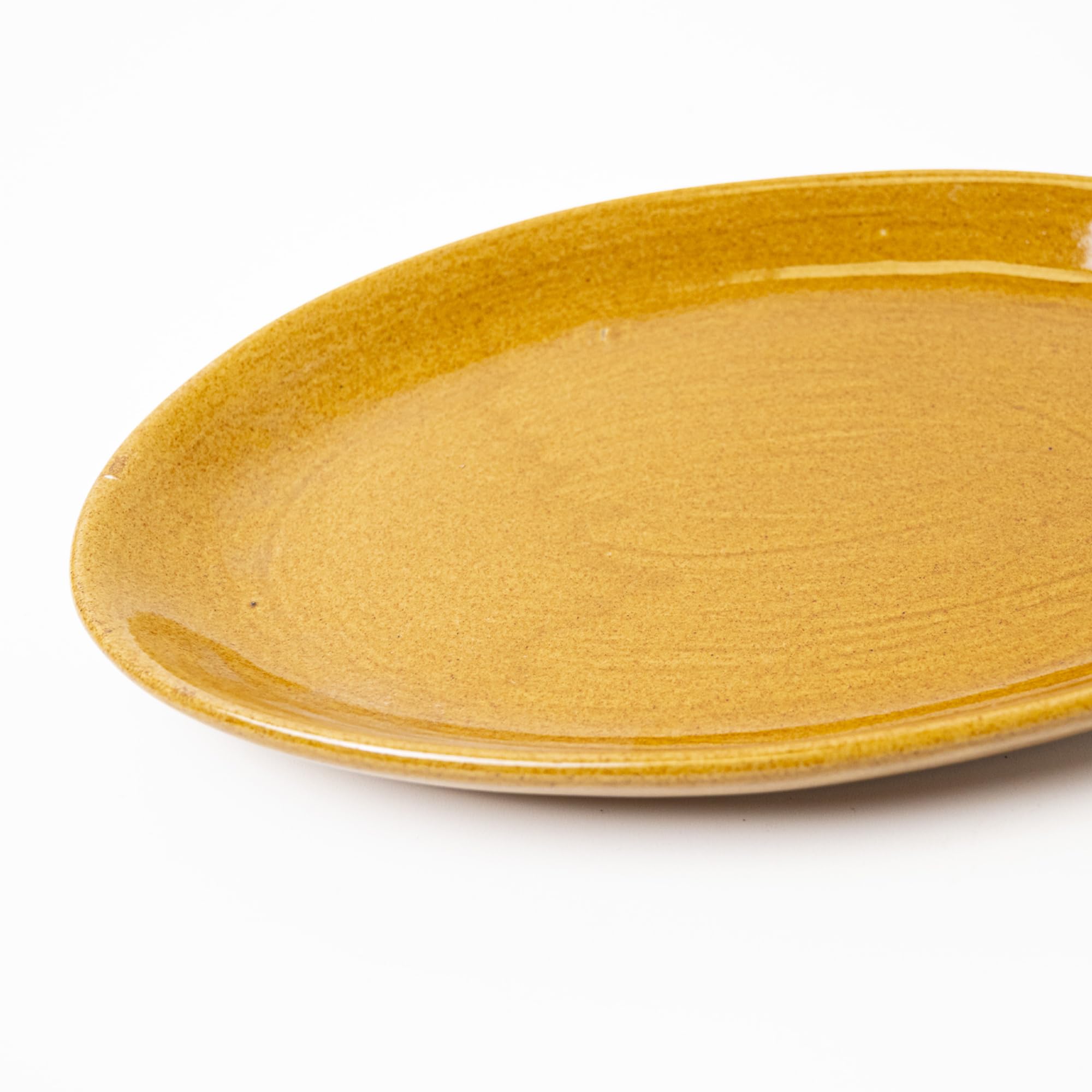 KALAKRITI Mustard Yellow Ceramic Oval Platter | Minimal Serving Plate for Snacks, Starters, Sushi & Desserts | Elegant Handmade Tableware for Home, Café & Restaurants - 27 x 17.5 x 2.5 cm (Set of 2) 1