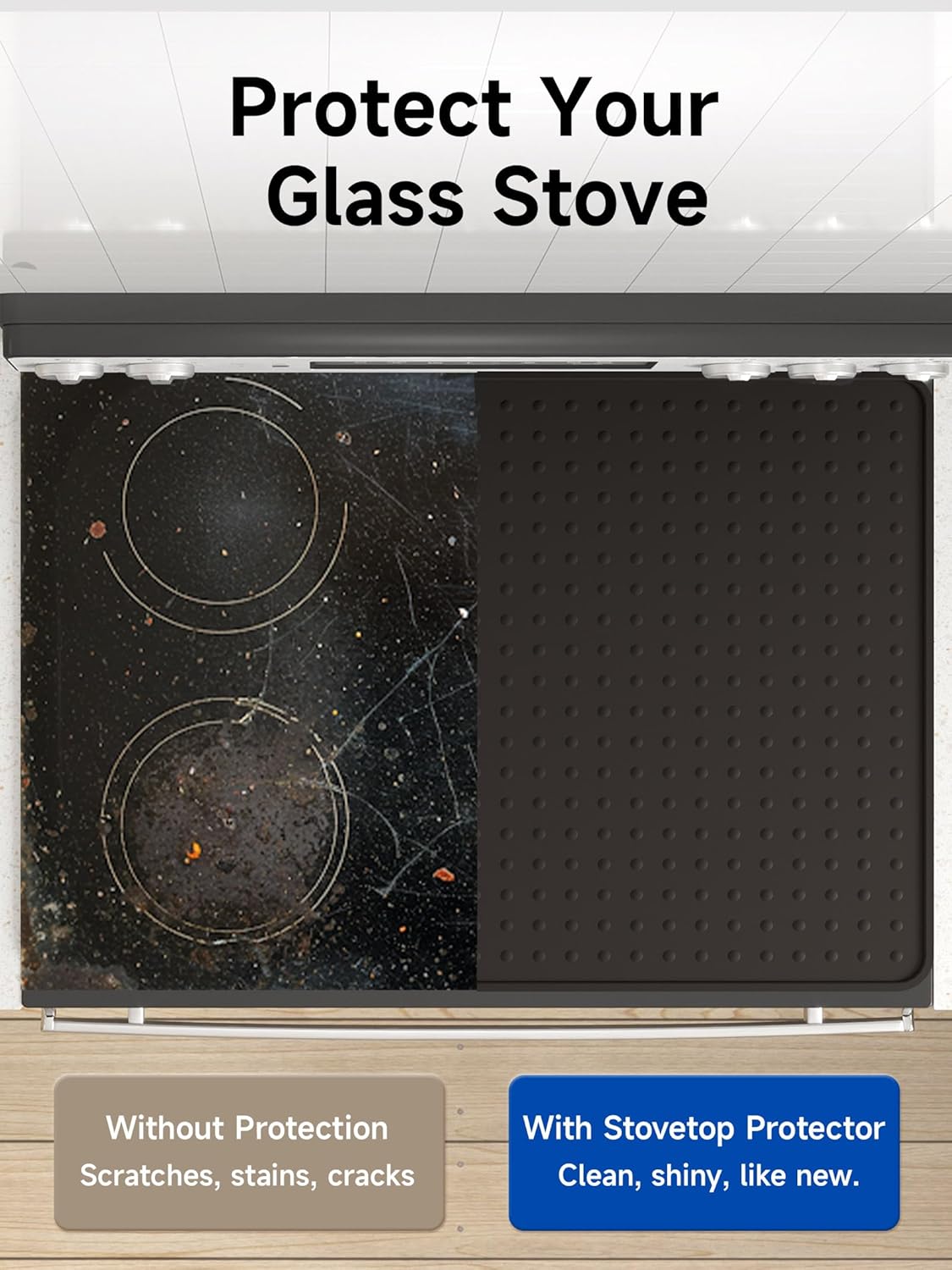 Silicone Stove Top Cover for Electric Stove, Glass Stove Top Protector, Stovetop Cover Mat for Cooktop, Flat Range Cover, Oven Top Protector, Coffee Bar Mat, 28 x 20 in, Black