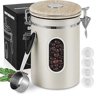 1800ML Airtight Coffee Canister with Date Tracker&Transparent Window, 22.8OZ Coffe Beans Storage with 30ML Measure Spoon&4...