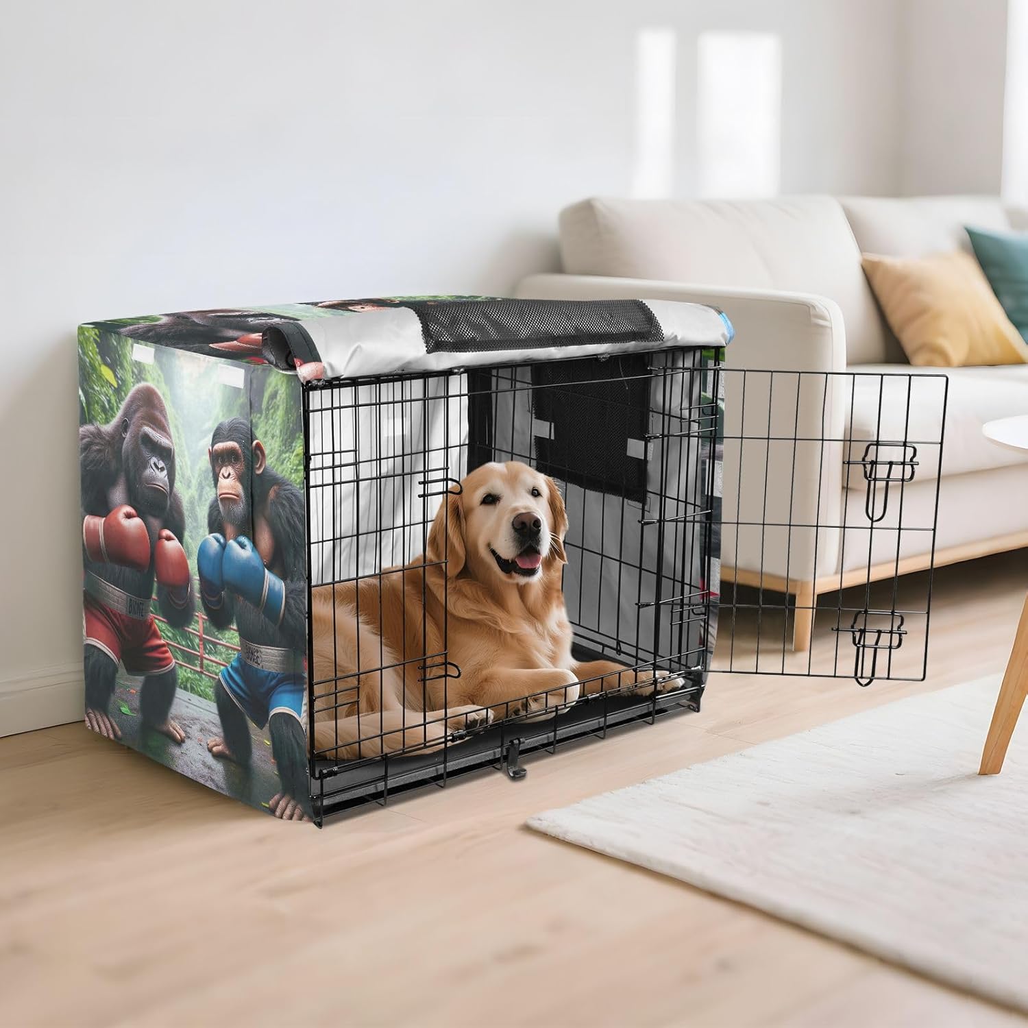 Apes Boxing Dog Crate Cover Roll-up Side Panels, Crate Cover for Dog, X-Large
