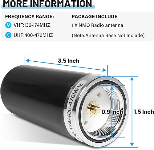 Miniatura 7 de Anina Antena GMRS de ganancia 3DB con montaje NMO, UHF de doble banda VHF 136-174MHz 400-470MHz, antena de 3.5 pulgadas, conexión NMO para Midland