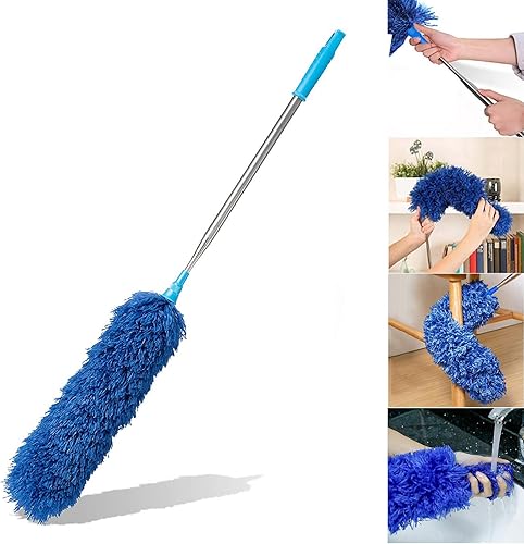 HEOATH Plumero de microfibra con poste extensible, plumero de telaraña extra largo de 100 pulgadas para limpieza, cabezal flexible, antiarañazos,