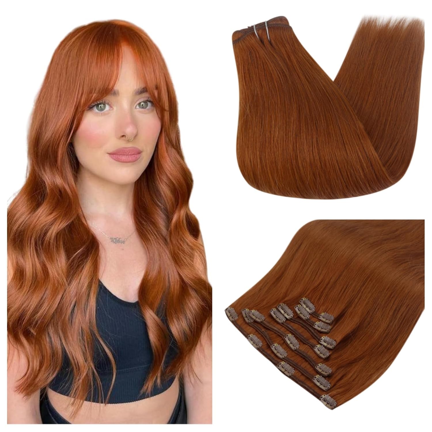 Full Shine Red Clip in Hair Extensions Human Hair