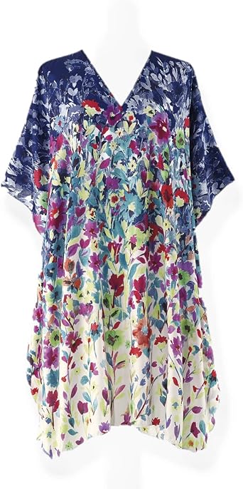 Floral Caftan for Women, Short Swimsuit Beach Cover Up, V Neck Dress, Casual and Loose Loungewear