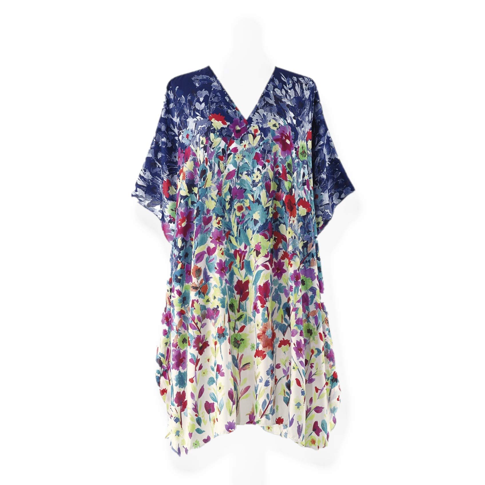 SAGEFINDS PGI TRADERS Flower Designed Short Caftan for Women | Ultimate Satin Comfort | Loungewear | Beach Swimsuit Cover Up | One Size Fits Most