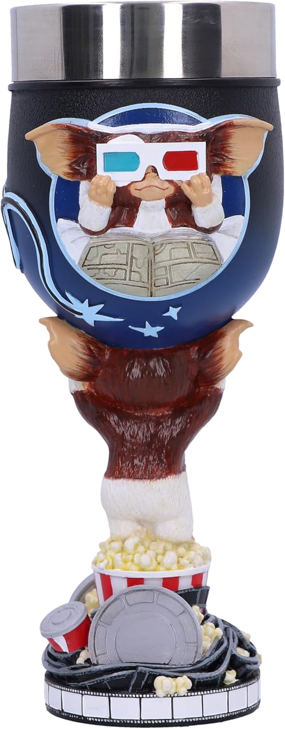 Nemesis Now Gremlins Gizmo Goblet, Horror Movie Merchandise, Hand-Painted Resin Collectible, 80s Cult Classic Film Tribute with Retro TV and Popcorn Box Stem
