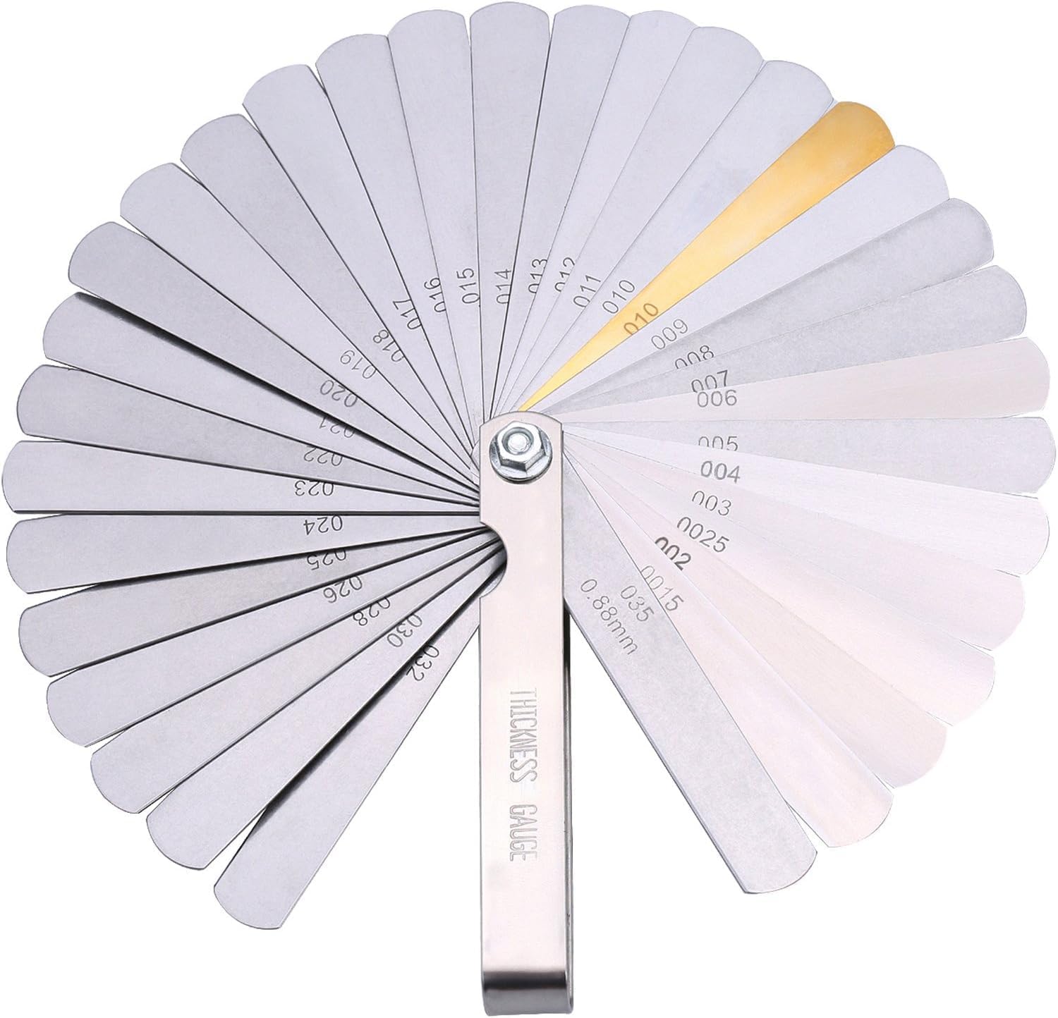 CAMWAY Stainless Steel Feeler Gauge Dual Marked Metric and Imperial Gap Measuring Tool 32 Blades