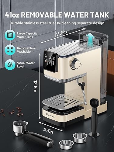Miniatura 6 de Máquina de café expreso, 20 bares, espumador de leche y panel LCD, máquina de café caliente y helado, máquina de café espresso de acero inoxidable