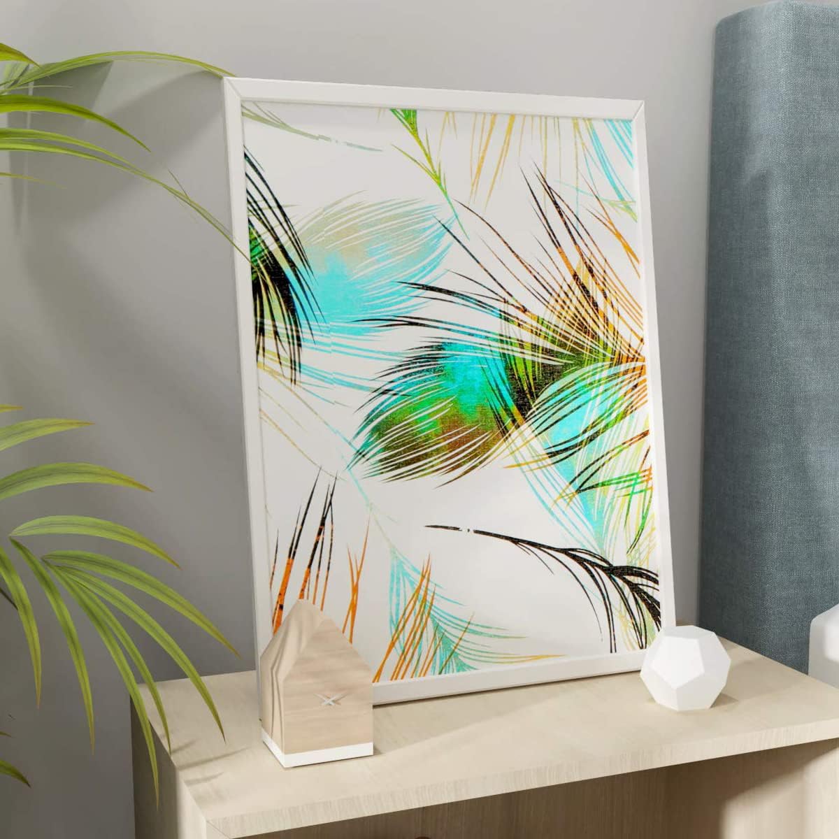 2 Pack Shelf Liners Green Feather Self-Adhesive PVC Drawer Paper Furniture Protector Redo Toddler Makeup Dressing Table Kid Bookshelf 17.7 Inch Wide
